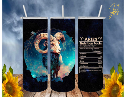 ZODIAC SIGNS 20 Oz Tumbler with 1 Lid, 2 Straws and 1 Straw Cleaner. FREE SHIPPING. Stainless Steel. Sublimation Tumbler Cup.