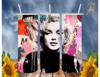 MARILYN MONROE 20 Oz Tumbler with 1 Lid, 2 Straws and 1 Straw Cleaner. FREE SHIPPING. Stainless Steel. Sublimation Tumbler Cup.