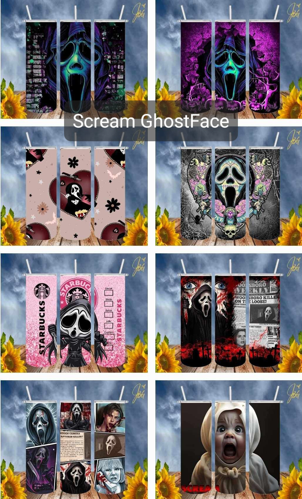 SCREAM GHOSTFACE 20 Oz Tumbler with 1 Lid, 2 Straws and 1 Straw Cleaner. FREE SHIPPING. Stainless Steel. Sublimation Tumbler Cup.