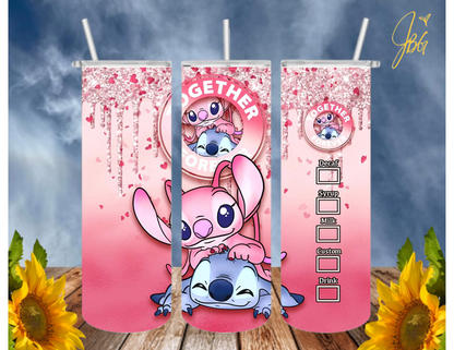 Stitch and Angel Confetti Tumbler 20oz Cold Hot Drinks Steel Cup Lid and  Straw