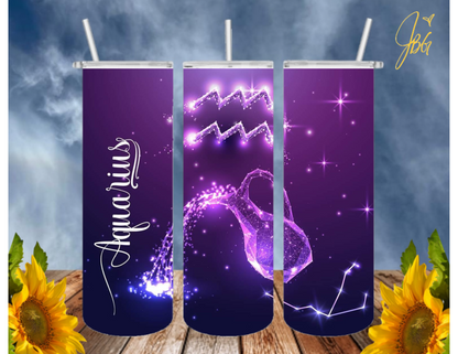 ZODIAC SIGNS 20 Oz Tumbler with 1 Lid, 2 Straws and 1 Straw Cleaner. FREE SHIPPING. Stainless Steel. Sublimation Tumbler Cup.