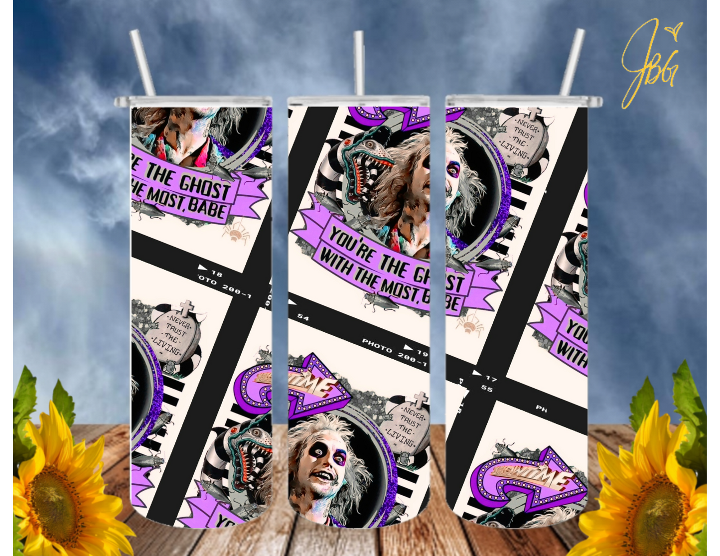 BEETLEJUICE 20 Oz Tumbler with 2 Straws, 1 Lid and Straw Cleaner. FREE SHIPPING. Stainless Steel. Sublimation Tumbler Cup.