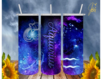 ZODIAC SIGNS 20 Oz Tumbler with 1 Lid, 2 Straws and 1 Straw Cleaner. FREE SHIPPING. Stainless Steel. Sublimation Tumbler Cup.