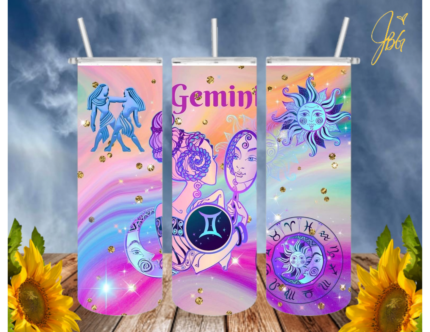 ZODIAC SIGNS 20 Oz Tumbler with 1 Lid, 2 Straws and 1 Straw Cleaner. FREE SHIPPING. Stainless Steel. Sublimation Tumbler Cup.