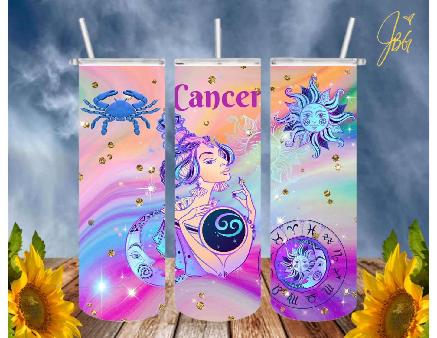 ZODIAC SIGNS 20 Oz Tumbler with 1 Lid, 2 Straws and 1 Straw Cleaner. FREE SHIPPING. Stainless Steel. Sublimation Tumbler Cup.