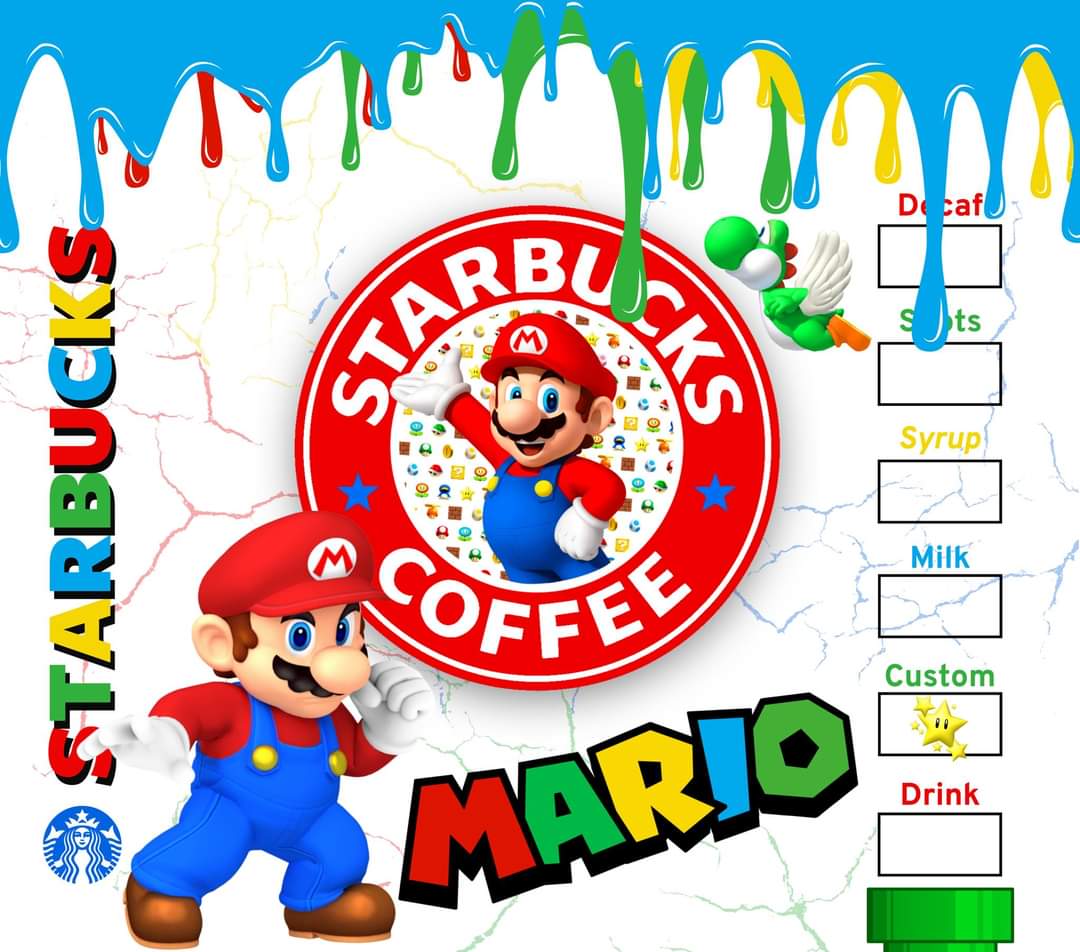 SUPER MARIO BROS 20 Oz Tumbler with 2 Straws, 1 Lid and Straw Cleaner. FREE SHIPPING. Stainless Steel, Sublimation Tumbler Cup.