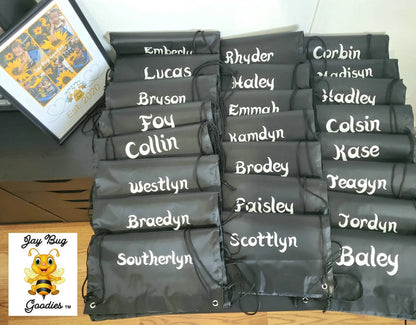 NAME ONLY Custom Drawstring Bags, Customizable, Cinch Bag, Backpack, Sports, Teams, Baseball, Basketball, FootBall, Students, Gym, Travel, Vacation Bag, Party Bags, Events, Bulk Discounts.