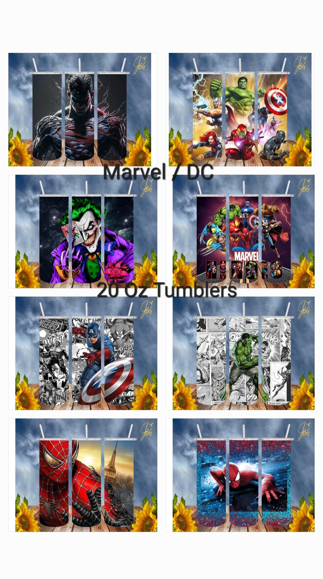 MARVEL / DC 20 Oz Tumblers with 2 Straws, 1 Lid and Straw Cleaner. FREE SHIPPING. Stainless Steel. Sublimation Tumbler Cups.