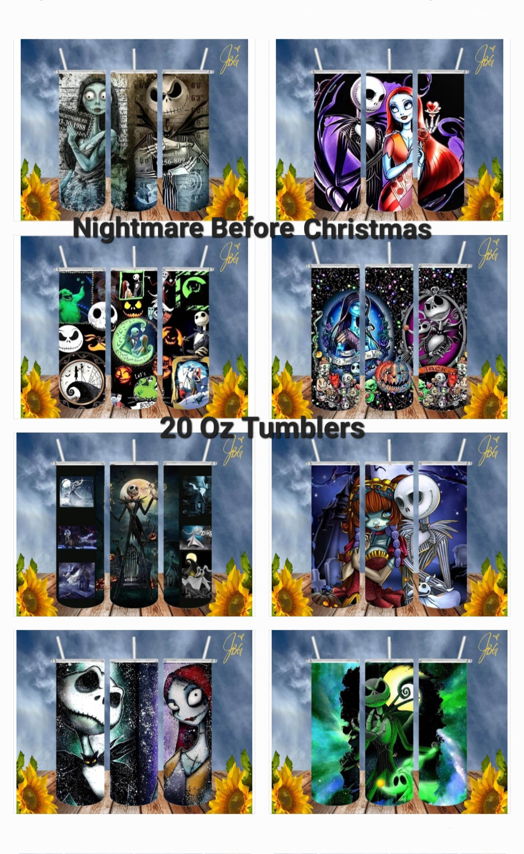 NIGHTMARE BEFORE CHRISTMAS 20 Oz Tumbler with 2 Straws, 1 Lid and Straw Cleaner. FREE SHIPPING. Stainless Steel. Sublimation Tumbler Cup.