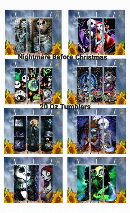 NIGHTMARE BEFORE CHRISTMAS 20 Oz Tumbler with 2 Straws, 1 Lid and Straw Cleaner. FREE SHIPPING. Stainless Steel. Sublimation Tumbler Cup.