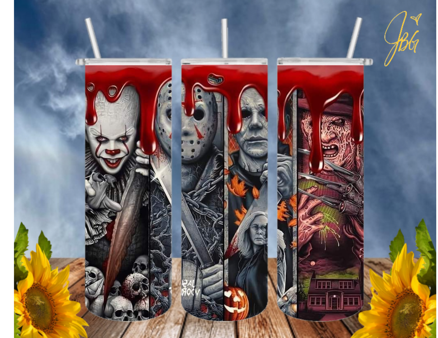 HORROR/THRILLER Serial Killers 20 Oz Tumbler with 2 Straws, 1 Lid and Straw Cleaner. FREE SHIPPING. Stainless Steel. Sublimation Tumbler Cup.