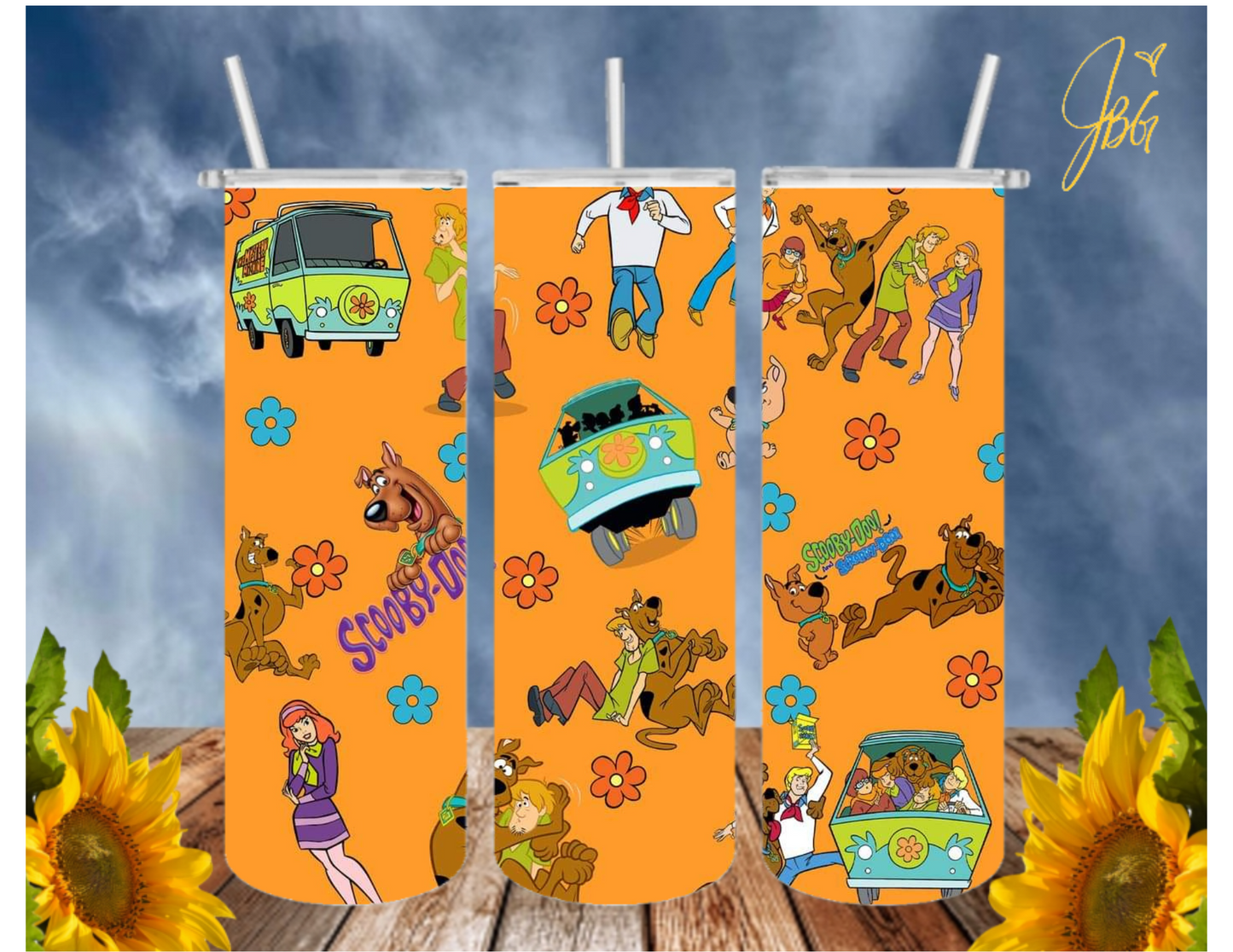 SCOOBY DOO 20 Oz Tumbler with 2 Straws, 1 Lid & Straw Cleaner. FREE SHIPPING. Stainless Steel. Sublimation Tumbler Cup.