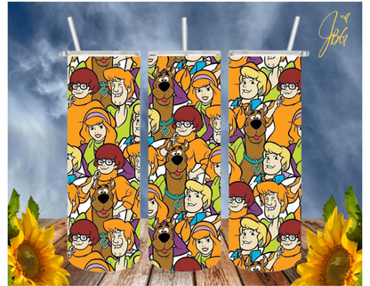 SCOOBY DOO 20 Oz Tumbler with 2 Straws, 1 Lid & Straw Cleaner. FREE SHIPPING. Stainless Steel. Sublimation Tumbler Cup.