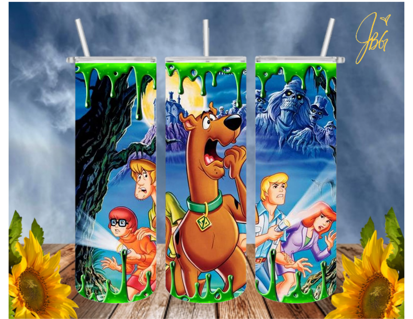 SCOOBY DOO 20 Oz Tumbler with 2 Straws, 1 Lid & Straw Cleaner. FREE SHIPPING. Stainless Steel. Sublimation Tumbler Cup.