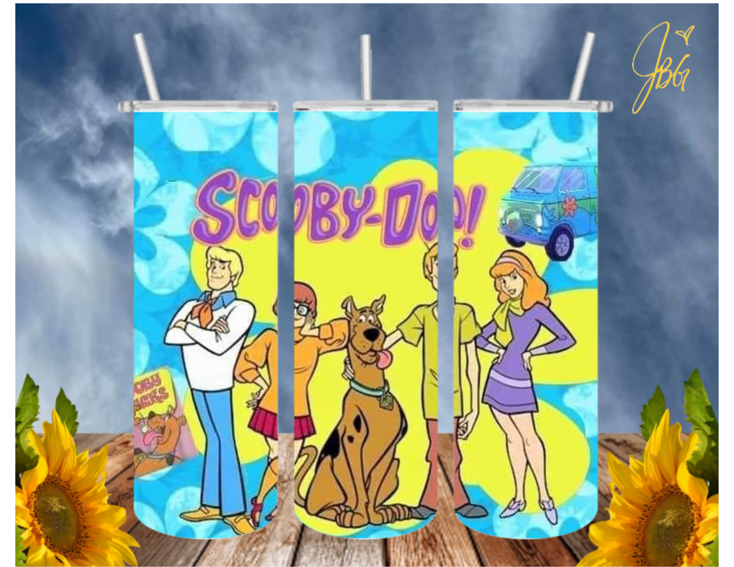 SCOOBY DOO 20 Oz Tumbler with 2 Straws, 1 Lid & Straw Cleaner. FREE SHIPPING. Stainless Steel. Sublimation Tumbler Cup.